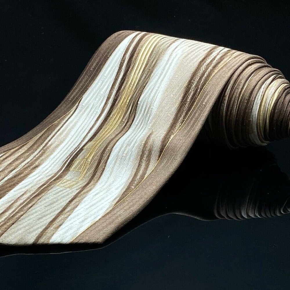 Alberto Zerra XL Men's Silk Gold & Brown Neck Tie